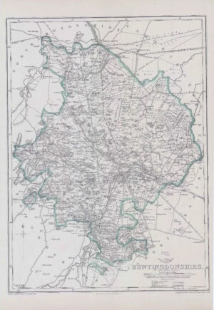 1863 Large Antique Map HUNTINGDONSHIRE by Weller (DA92)