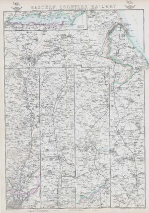 1863 Map EASTERN COUNTIES RAILWAYS London Ipswich Yarmouth by Weller (DA114)