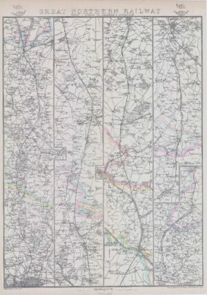 1863 Map GREAT NORTHERN RAILWAY London Grantham & Nottingham by Weller (DA116)