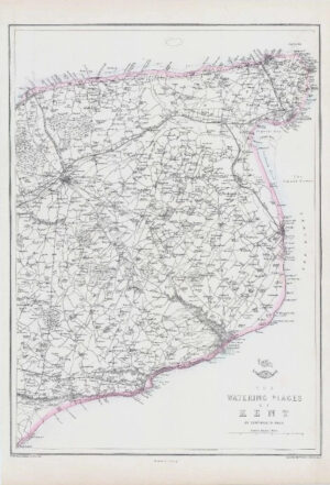 1863 Large Antique Map THE WATERING PLACES OF KENT by Edward Weller (DA113)