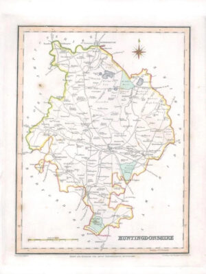 1840 Original Antique Map of HUNTINGDONSHIRE by Lewis (LSM61)