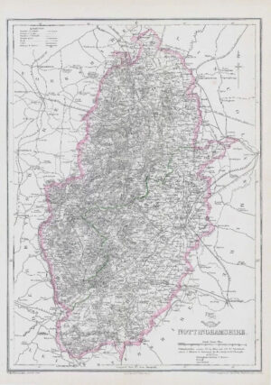 1863 Large original antique Map NOTTINGHAMSHIRE by Edward Weller (DA102)