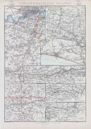 1863 Map LONDON AND BRIGHTON RAILWAY Reigate Horsham Uckfield by Weller (DA123)