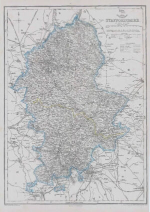 1863 Large original Antique Map STAFFORDSHIRE by Edward Weller (DA105)