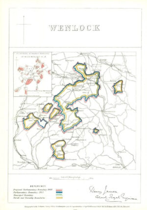 1868 Shropshire Boundary Commission Ordnance MAP PLAN of WENLOCK (BC179)