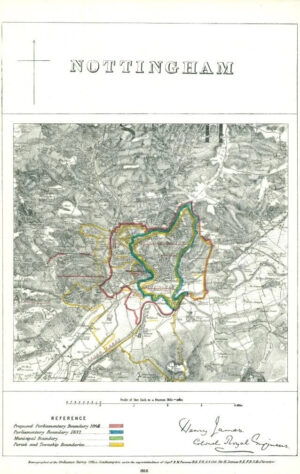 1868 Nottinghamshire Boundary Commission Ordnance MAP of NOTTINGHAM (BC124)