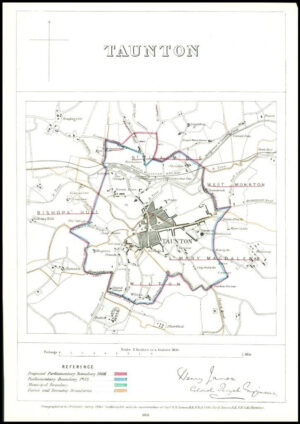 1868 Somerset Boundary Commission Ordnance MAP PLAN of TAUNTON (BC163)