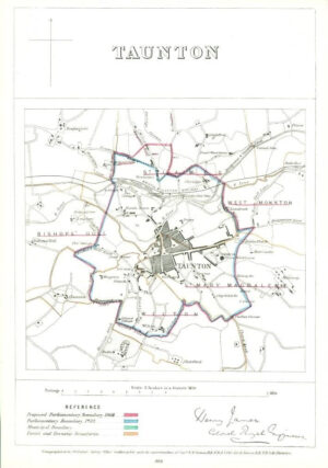 1868 Somerset Boundary Commission Ordnance MAP PLAN of TAUNTON (BC163)