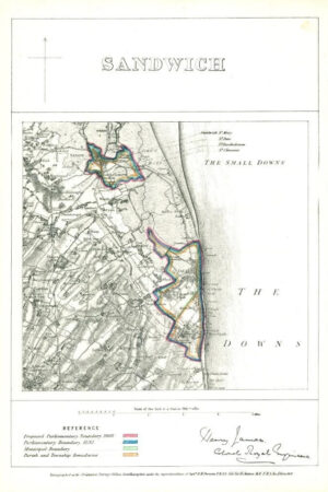 1868 Kent Boundary Commission Ordnance MAP PLAN of SANDWICH (BC145)