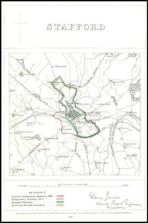 1868 Staffordshire Boundary Commission Ordnance MAP PLAN of STAFFORD (BC154)