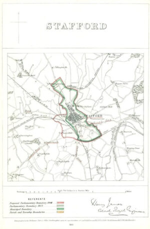 1868 Staffordshire Boundary Commission Ordnance MAP PLAN of STAFFORD (BC154)