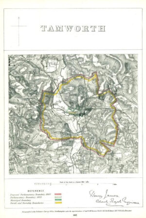 1868 Staffordshire Boundary Commission Ordnance MAP PLAN of TAMWORTH (BC162)