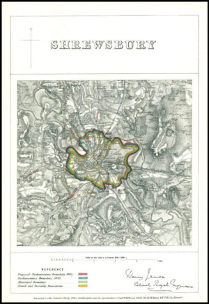 1868 Shropshire Boundary Commission Ordnance MAP PLAN of SHREWSBURY (BC150)