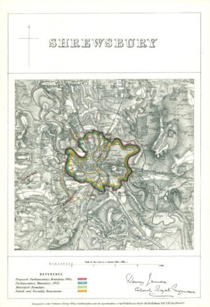 1868 Shropshire Boundary Commission Ordnance MAP PLAN of SHREWSBURY (BC150)