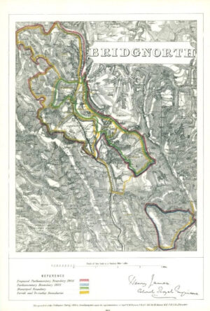 1868 Shropshire Boundary Commission Ordnance MAP PLAN of BRIDGNORTH (BC21)