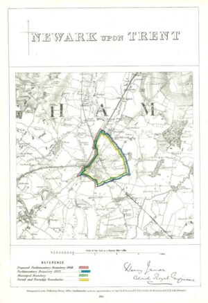 1868 Nottinghamshire Boundary Commission Ordnance MAP NEWARK UPON TRENT (BC116)