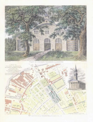 1825 LONDON View Cuper's Gardens Lambeth and Plan of surrounds Waterloo (89LI)