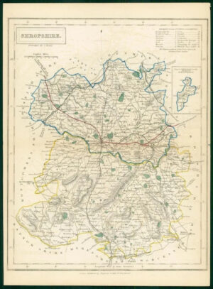c1820 - Antique Map SHROPSHIRE Chapman Hall outline hand colour (CP13-M)