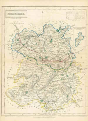 c1820 - Antique Map SHROPSHIRE Chapman Hall outline hand colour (CP13-M)