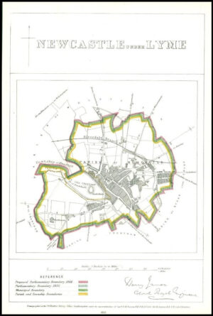 1868 Staffordshire Boundary Commission Ordnance MAP NEWCASTLE UNDER LYME (BC117)