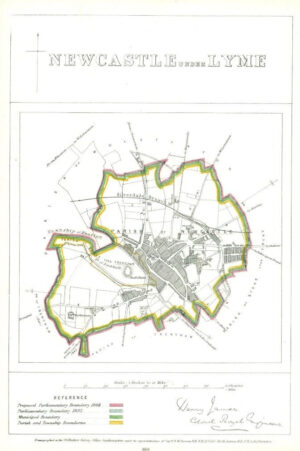 1868 Staffordshire Boundary Commission Ordnance MAP NEWCASTLE UNDER LYME (BC117)