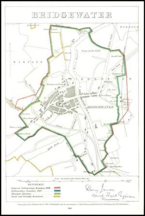1868 Somerset Boundary Commission Ordnance MAP PLAN of BRIDGEWATER (BC20)