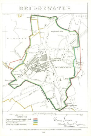 1868 Somerset Boundary Commission Ordnance MAP PLAN of BRIDGEWATER (BC20)