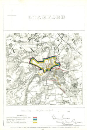 1868 Lincolnshire Boundary Commission Ordnance MAP PLAN of STAMFORD (BC156)