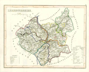 1860 Joshua Archer map of LEICESTERSHIRE England with outline colour (AM3/34)