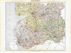 1885 Large Map of the County of LANCASHIRE (South Sheet) by Weller (PCM20)