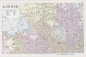 1883 Map LONDON Divided Half Mile Squares Circles Ordnance Survey Bacon (BO71)