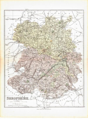 1885 Large Map of the County of SHROPSHIRE by Weller (PCM30)
