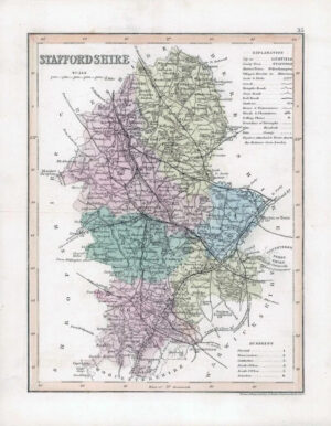 1860 - Original antique colour map of "STAFFORDSHIRE" by Joshua Archer (37)