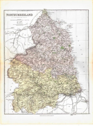 1885 Large Map of the County of NORTHUMBERLAND by Weller (PCM27)