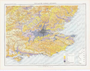 c1885 Large Map ENGLAND - POPULATION LONDON ENVIRONS Bartholomew (RA63)