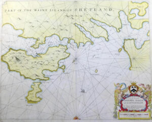 1723 Large Antique SEA CHART Map SHETLAND LERWICK BRASSEY Greenville COLLINS