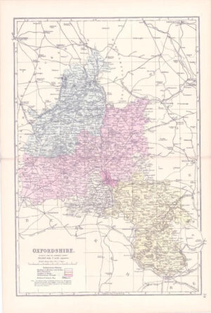1883 Large Map of OXFORDSHIRE Ordnance Survey by Bacon (BO32)