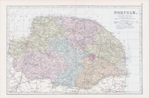 1883 Large Map of NORFOLK Ordnance Survey by Bacon (BO27)