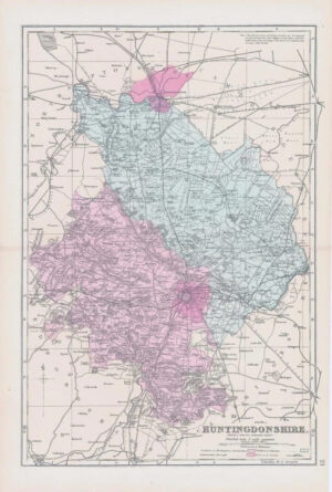 1883 Large Map of HUNTINGDONSHIRE Ordnance Survey by Bacon (BO19)