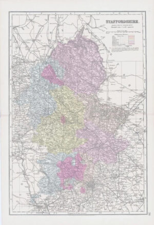 1883 Large Map of STAFFORSHIRE Ordnance Survey by Bacon (BO36)