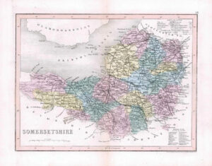 1860 - Original antique colour map "SOMERSETSHIRE" SOMERSET Joshua Archer (33)
