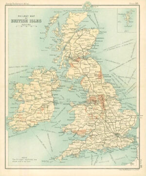 c1912 Railway Map of BRITISH ISLES Chart Regions (BS10)
