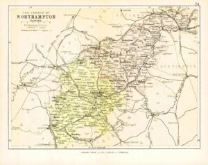 c1883 COUNTY OF NORTHAMPTON MAP Northamptonshire By George Philip (PC23)
