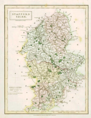 1833 Original Antique Colour Map of STAFFORDSHIRE by Chapman & Hall