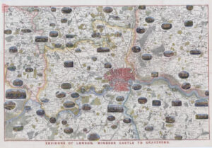 1851 - Large Antique MAP PRINT "ENVIRONS OF LONDON WINDSOR CASTLE TO GRAVESEND"