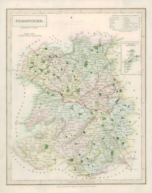 1833 Original Antique Colour Map of SHROPSHIRE by Chapman & Hall