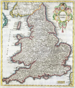 1743 Rare Map of England Inghilterra by Giambattista Albrizzi + cartouche (LM12)