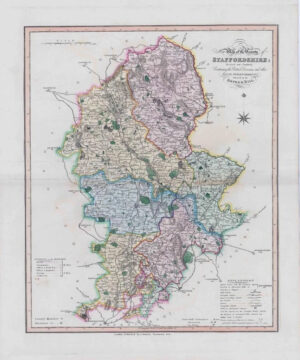 1833 Large Engraved Map STAFFORDSHIRE by William Ebden Duncan Colour (DUK35)