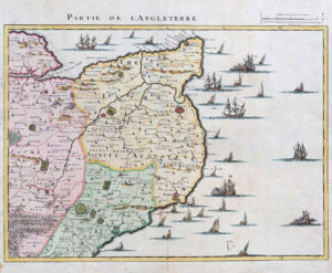 1709 - Large Antique Map PARTIE DE L'ANGLETERRE East England KENT Ships (LM10)