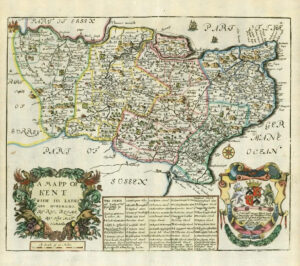 1673 1st ISSUE Map of Kent 'A MAPP OF KENT WITH ITS LATHS' by Richard Blome